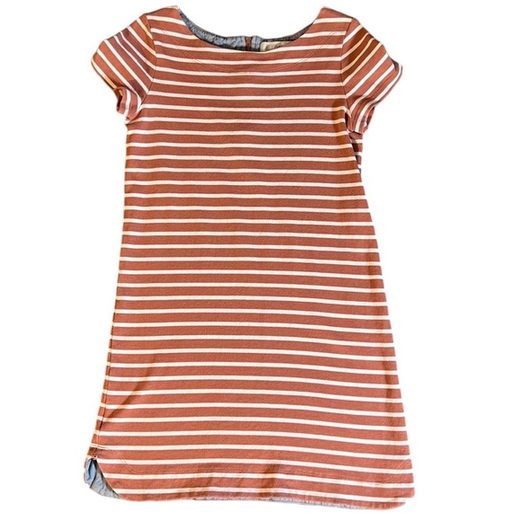 LOFT 100% Cotton Clay Orange-Brown + White Stripe Drop Waist Dress XS - Picture 1 of 7